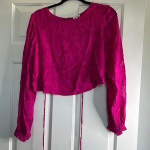Long sleeve lace pink shirt size medium open back